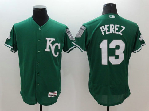 MLB Royals 13 Salvador Perez Green Celtic Flexbase Jersey