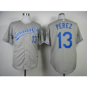 MLB Royals 13 Salvador Perez Grey Base Men Jersey