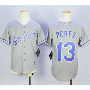 MLB Royals 13 Salvador Perez Grey Cool Base Youth Jersey MLB Royals 13 Salvador Perez Grey Cool Base Youth Jersey