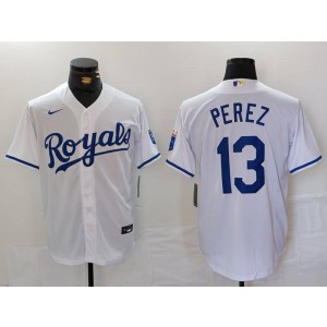 MLB Royals 13 Salvador Perez White Nike Cool Base Men Jersey