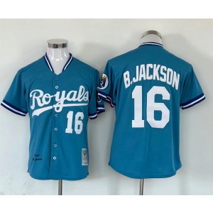 MLB Royals 16 Bo Jackson Blue Throwback Men Jersey