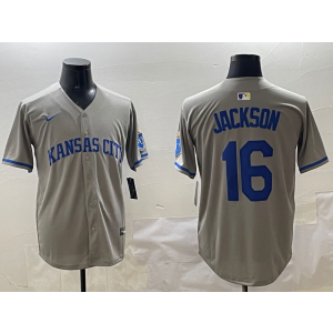 MLB Royals 16 Bo Jackson Grey Nike Cool Base Men Jersey