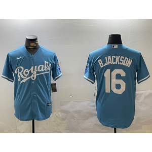 MLB Royals 16 Bo Jackson Light Blue Nike Cool Base Men Jersey