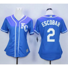 MLB Royals 2 Alcides Escobar Blue Alternate 2 Women Jersey