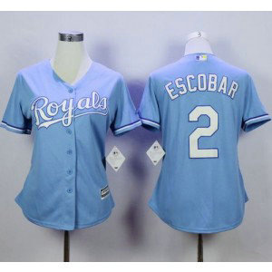 MLB Royals 2 Alcides Escobar Light Blue Home Women Jersey