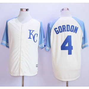 MLB Royals 4 Alex Gordon Cream Exclusive Vintage Men Jersey