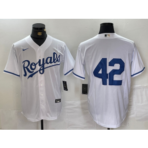 MLB Royals 42 White Nike Cool Base Men Jersey