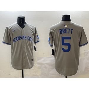 MLB Royals 5 Brett Grey Nike Cool Base Men Jersey