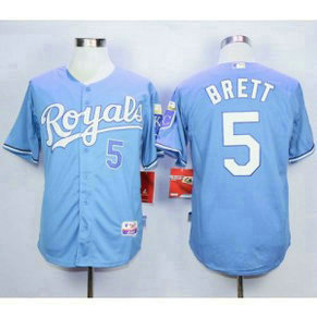 MLB Royals 5 George Brett Light Blue Alternate Cool Base Men Jersey