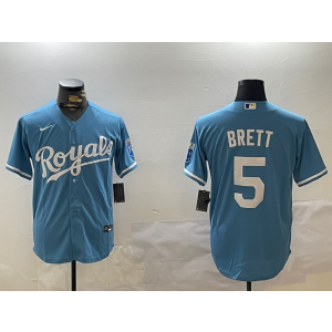 MLB Royals 5 George Brett Light Blue Nike Cool Base Men Jersey