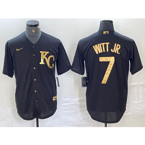 MLB Royals 7 Bobby Witt Black Gold Nike Cool Base Men Jersey