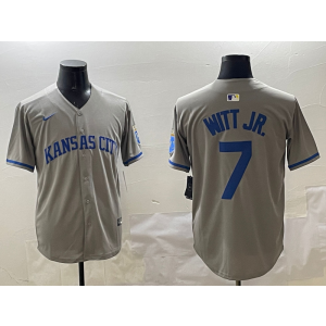 MLB Royals 7 Bobby Witt Jr. Grey Nike Cool Base Men Jersey