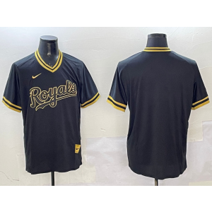 MLB Royals Blank Black Gold Nike Cool Base Men Jersey