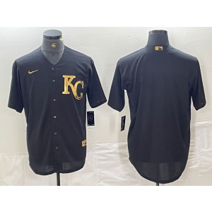 MLB Royals Blank Black Gold Nike Cool Base Men Jersey