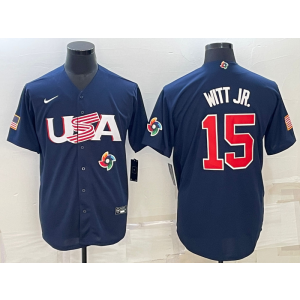 MLB Royals USA Baseball 15 Bobby Witt JR. Blue 2023 World Baseball Classic Men Jersey 1
