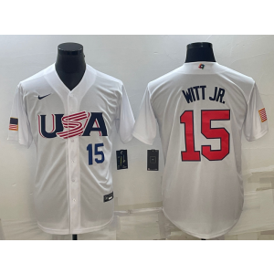 MLB Royals USA Baseball 15 Bobby Witt JR. White Blue 2023 World Baseball Classic Men Jersey 1