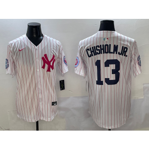 MLB Yankees 13 Chisholmjr White Pink Nike Cool Base Men Jersey MLB Yankees 13 Chisholmjr White Pink Nike Cool Base Men Jersey
