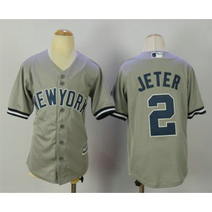 MLB Yankees 2 Derek Jeter Grey Cool Base Youth Jersey