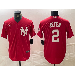 MLB Yankees 2 Derek Jeter Red Nike Cool Base Men Jersey MLB Yankees 2 Derek Jeter Red Nike Cool Base Men Jersey