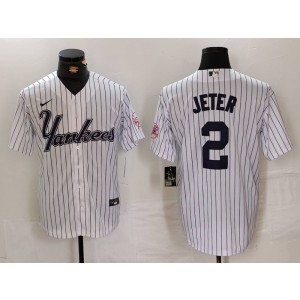 MLB Yankees 2 Derek Jeter White Nike Cool Base Men Jersey