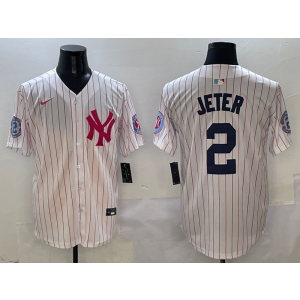 MLB Yankees 2 Derek Jeter White PInk Nike Cool Base Men Jersey MLB Yankees 2 Derek Jeter White PInk Nike Cool Base Men Jersey