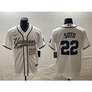 MLB Yankees 22 Soto White Gold Baseball Nike Cool Base Men Jersey MLB Yankees 22 Soto White Gold Baseball Nike Cool Base Men Jersey