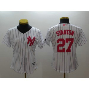 MLB Yankees 27 Giancarlo Stanton White Pink New Cool Base Women Jersey MLB Yankees 27 Giancarlo Stanton White Pink New Cool Base Women Jersey