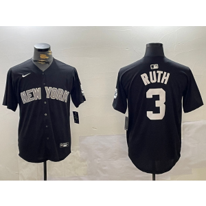 MLB Yankees 3 Babe Ruth Black Nike Cool Base Men Jersey