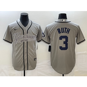MLB Yankees 3 Babe Ruth Grey Baseball Nike Cool Base Men Jersey MLB Yankees 3 Babe Ruth Grey Baseball Nike Cool Base Men Jersey