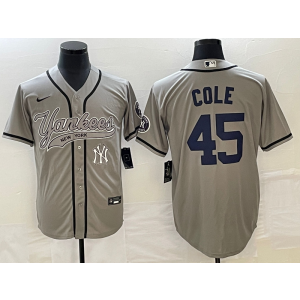 MLB Yankees 45 Gerrit Cole Grey Baseball Nike Cool Base Men Jersey MLB Yankees 45 Gerrit Cole Grey Baseball Nike Cool Base Men Jersey