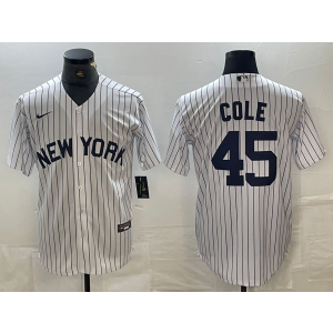MLB Yankees 45 Gerrit Cole White Nike Cool Base Men Jersey MLB Yankees 45 Gerrit Cole White Nike Cool Base Men Jersey