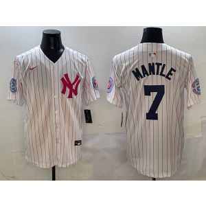 MLB Yankees 7 Mickey Mantle White Pink Nike Cool Base Men Jersey MLB Yankees 7 Mickey Mantle White Pink Nike Cool Base Men Jersey