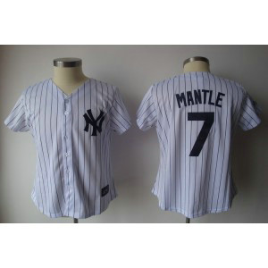 MLB Yankees 7 Mickey Mantle White Strip Fashion Women Jersey MLB Yankees 7 Mickey Mantle White Strip Fashion Women Jersey