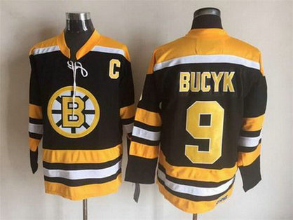 Men's Boston Bruins #9 Johnny Bucyk 2007-08 Black CCM Vintage Throwback Jersey Men's Boston Bruins #9 Johnny Bucyk 2007-08 Black CCM Vintage Throwback Jersey