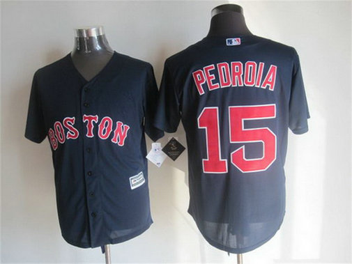 Men's Boston Red Sox #15 Dustin Pedroia Alternate Navy Blue 2015 MLB Cool Base Jersey