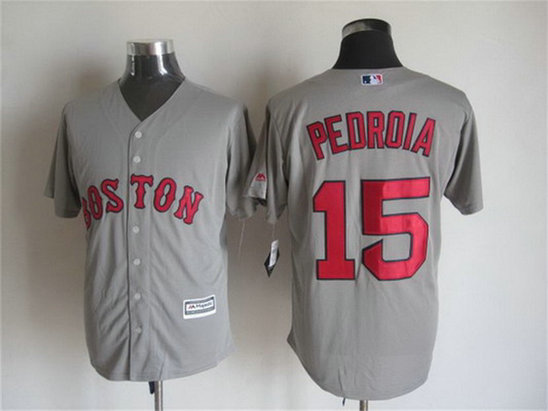 Men's Boston Red Sox #15 Dustin Pedroia Away Gray 2015 MLB Cool Base Jersey