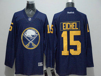 Men's Buffalo Sabres #15 Jack Eichel Navy Blue Denim Fabric Fashion Jersey Men's Buffalo Sabres #15 Jack Eichel Navy Blue Denim Fabric Fashion Jersey