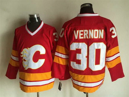 Men's Calgary Flames #30 Mike Vernon 1981-82 Red CCM Vintage Throwback Jersey Men's Calgary Flames #30 Mike Vernon 1981-82 Red CCM Vintage Throwback Jersey