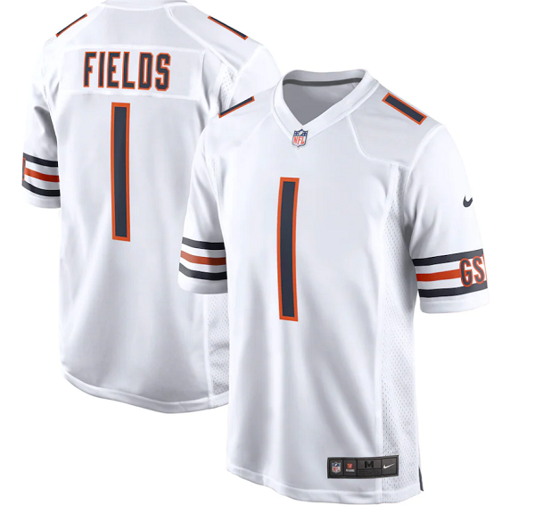 Men's Chicago Bears #1 Justin Fields Nike White 2021 NFL Draft First Round Pick Limited Jersey Men's Chicago Bears #1 Justin Fields Nike White 2021 NFL Draft First Round Pick Limited Jersey