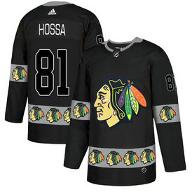 Men's Chicago Blackhawks #81 Marian Hossa Black Team Logos Adidas Fashion Jersey Men's Chicago Blackhawks #81 Marian Hossa Black Team Logos Adidas Fashion Jersey
