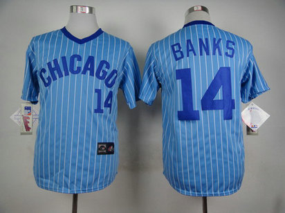 Men's Chicago Cubs #14 Ernie Banks 1988 Light Blue Majestic Jersey Men's Chicago Cubs #14 Ernie Banks 1988 Light Blue Majestic Jersey