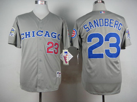 Men's Chicago Cubs #23 Ryne Sandberg 1990 Turn Back The Clock Gray Jersey w-1990 All-Star Patch Men's Chicago Cubs #23 Ryne Sandberg 1990 Turn Back The Clock Gray Jersey w-1990 All-Star Patch