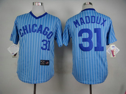 Men's Chicago Cubs #31 Greg Maddux 1988 Light Blue Majestic Jersey Men's Chicago Cubs #31 Greg Maddux 1988 Light Blue Majestic Jersey