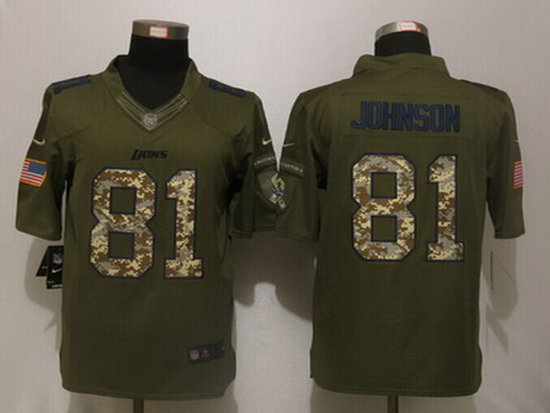 Men's Detroit Lions #81 Calvin Johnson Green Salute to Service 2015 NFL Nike Limited Jersey