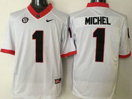 Men's Georgia Bulldogs #1 Sony Michel White 2015 College Football Nike Limited Jersey