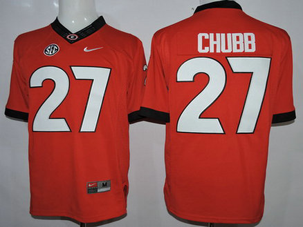 Men's Georgia Bulldogs #27 Nick Chubb Red 2015 College Football Nike Limited Jersey