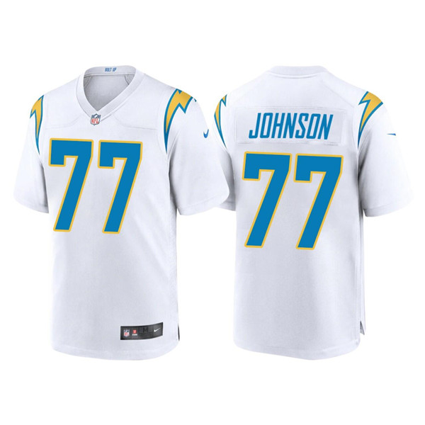 Men's Los Angeles Chargers #77 Zion Johnson White Limited Stitched Jersey Men's Los Angeles Chargers #77 Zion Johnson White Limited Stitched Jersey