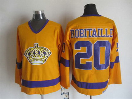 Men's Los Angeles Kings #20 Luc Robitaille 1970-71 White CCM Vintage Throwback Jersey