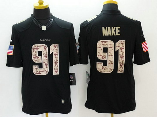 Men's Miami Dolphins #91 Cameron Wake Black Salute to Service NFL Nike Limited Jersey