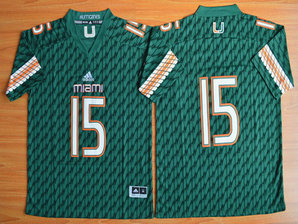Men's Miami Hurricanes #15 Brad Kaaya Green 2015 College Football adidas Jersey